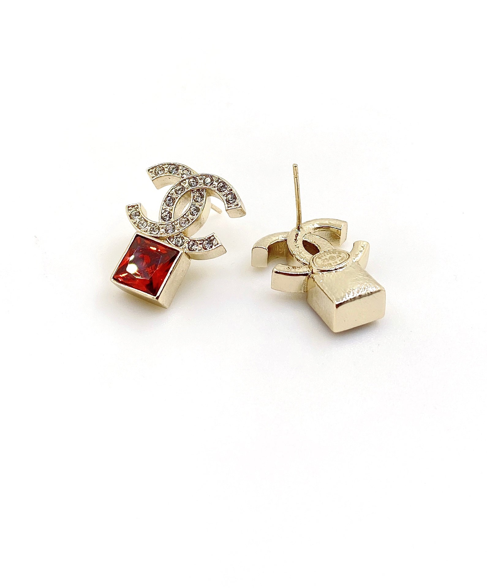 18K  Chanel Red Crystal Earrings